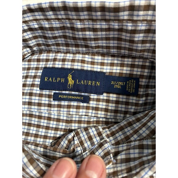 Ralph Lauren Performance Button Down Shirt 2XLT Brown Blue Plaid Lightweight - Picture 2 of 7